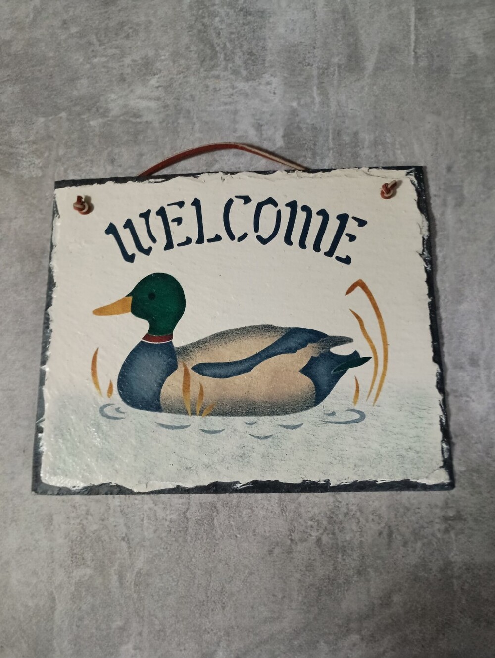 Welcome Mallard Duck Wall Plaque - Green & Blue